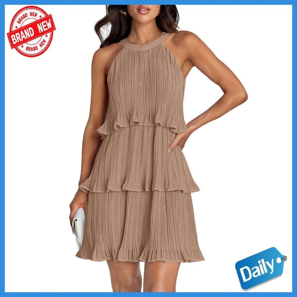Halter Ruffle Tiered Chiffon Mini Dress Sleeveless Backless Summer